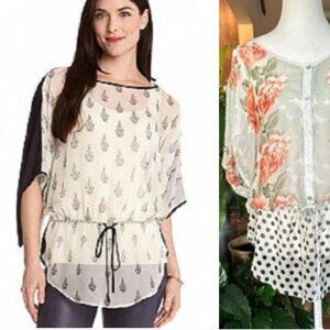 Karen Kane 100% silk mixed print top szL